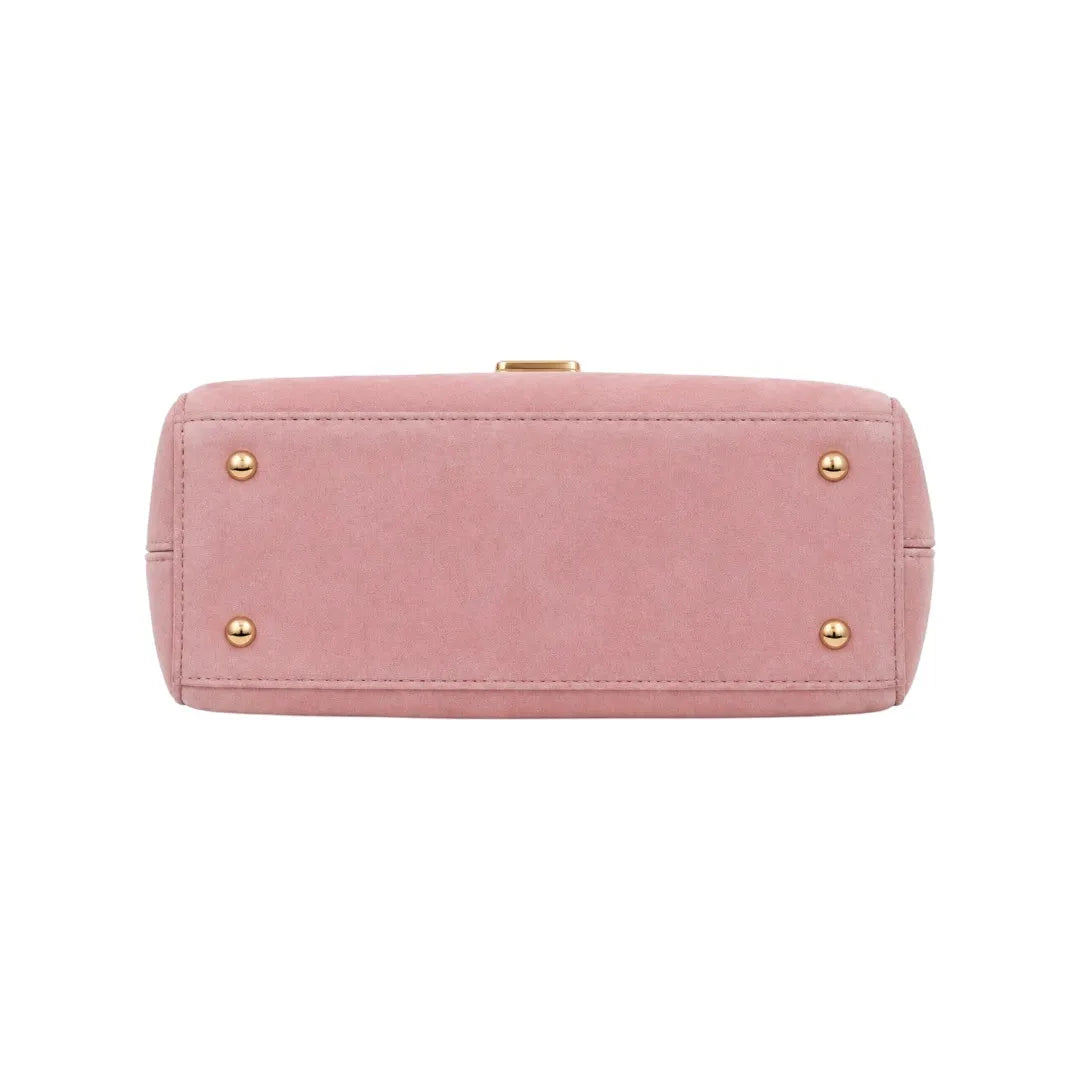 Dodex Elegant Pink Suede Handbag with Gold Lock – Medium Size Style