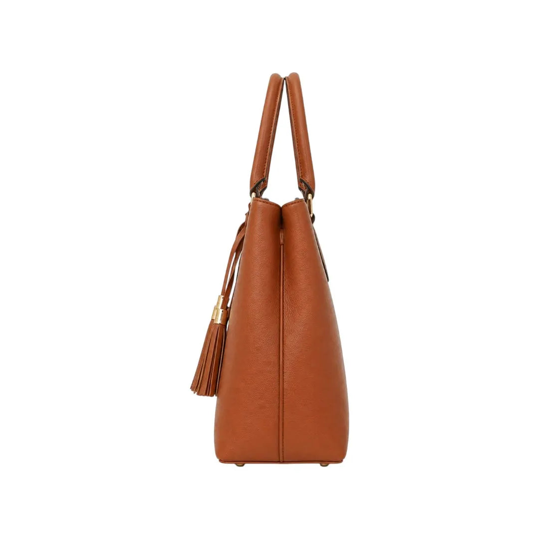 Dodex Elegant Brown Leather Hand Bag with Tassel Detail (M)