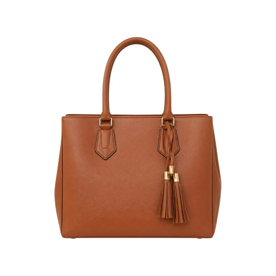 Dodex Elegant Brown Leather Hand Bag with Tassel Detail (M)