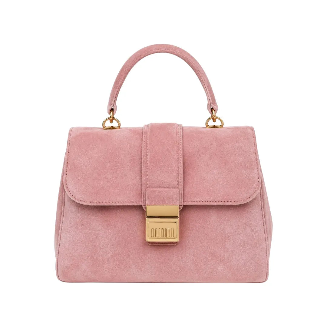 Dodex Elegant Pink Suede Handbag with Gold Lock – Medium Size Style