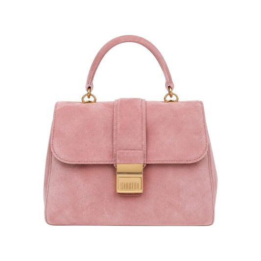 Dodex Elegant Pink Suede Handbag with Gold Lock – Medium Size Style