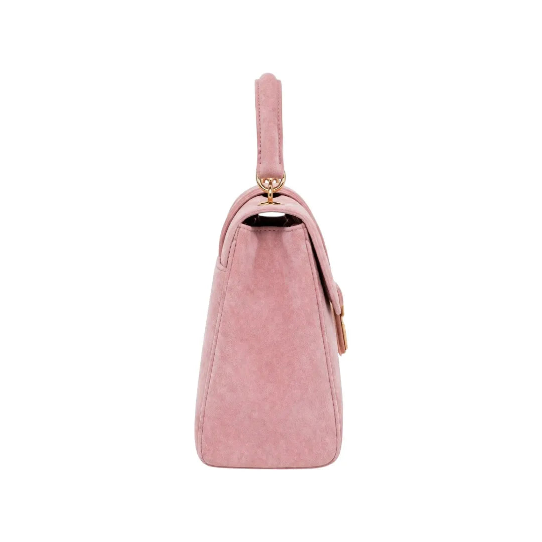 Dodex Elegant Pink Suede Handbag with Gold Lock – Medium Size Style