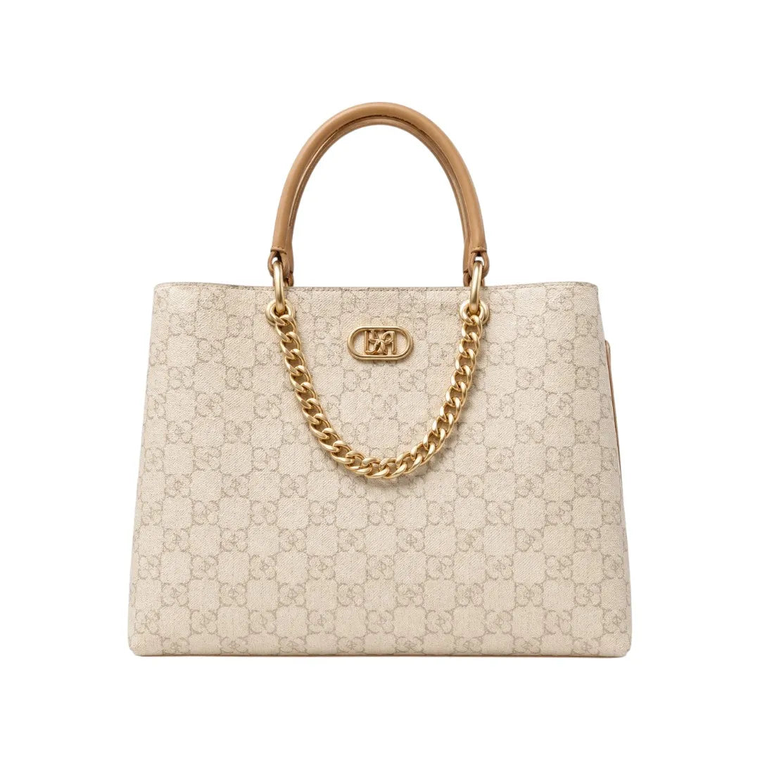 Dodex Luxury Beige Pattern Handbag with Gold Chain – Medium Size