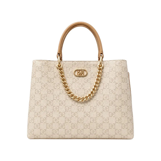 Dodex Luxury Beige Pattern Handbag with Gold Chain – Medium Size