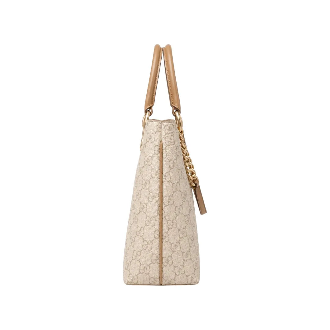 Dodex Luxury Beige Pattern Handbag with Gold Chain – Medium Size